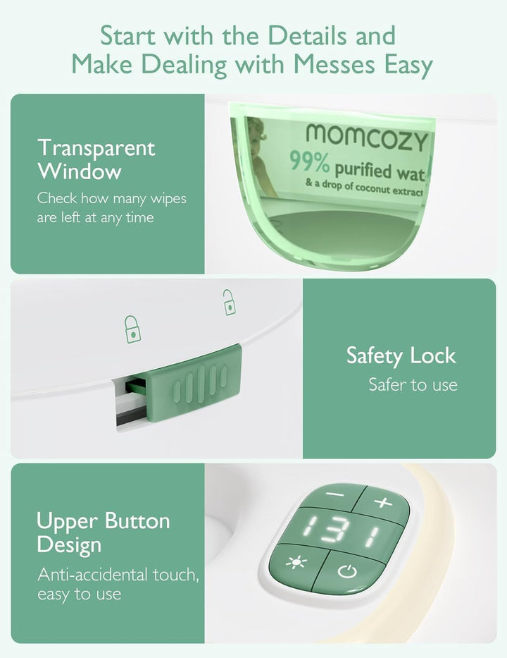 Baby Wipe Warmer, Innovative Spring Design, Large Capacity Wipes Dispenser, Fast and Even Heating, 4 Modes of Temperature Heating Control, Diaper Wipe Warmer with Night Light