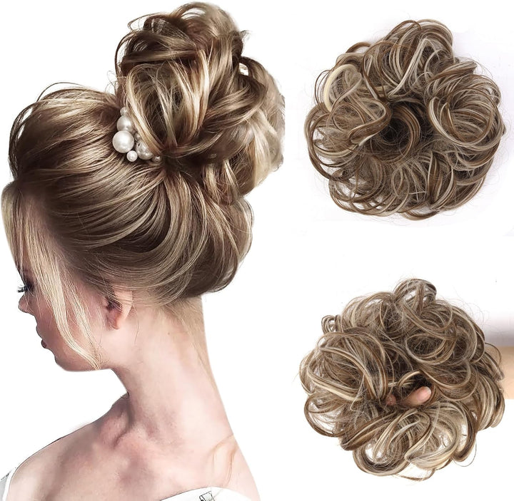 Messy Bun Hair Piece for Women,Curly Wavy Hair Scrunchies Bun Extensions Hairpieces,Synthetic Hair Chignons Accessories Updo for Girls(18/22#,35G)