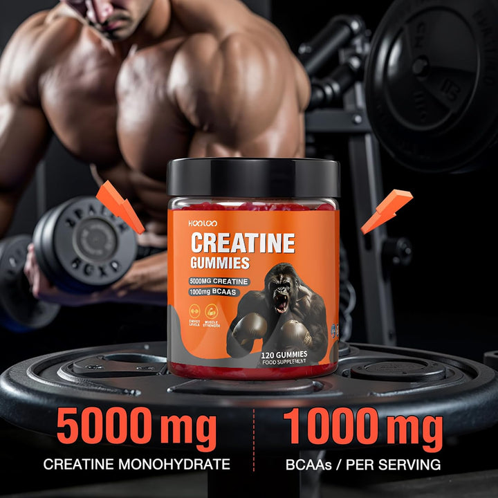 Creatine Gummies 5000Mg Creatine Monohydrate with 1000Mg Bcaas per Serving (2 Month Supply) for Men & Women, Vegan & Sugar-Free, Easy Pre/Post Workout Gym Support for Performance and Muscle Power