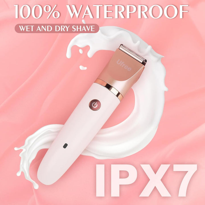 Lady Shavers for Women Pubic Hair, Bikini Trimmer Women Wet & Dry Use Groomer, Womens Electric Shavers Razors IPX7 Waterproof, Face Legs and Underarm Hair Shaver Cordless, Birthday Gifts, Gold