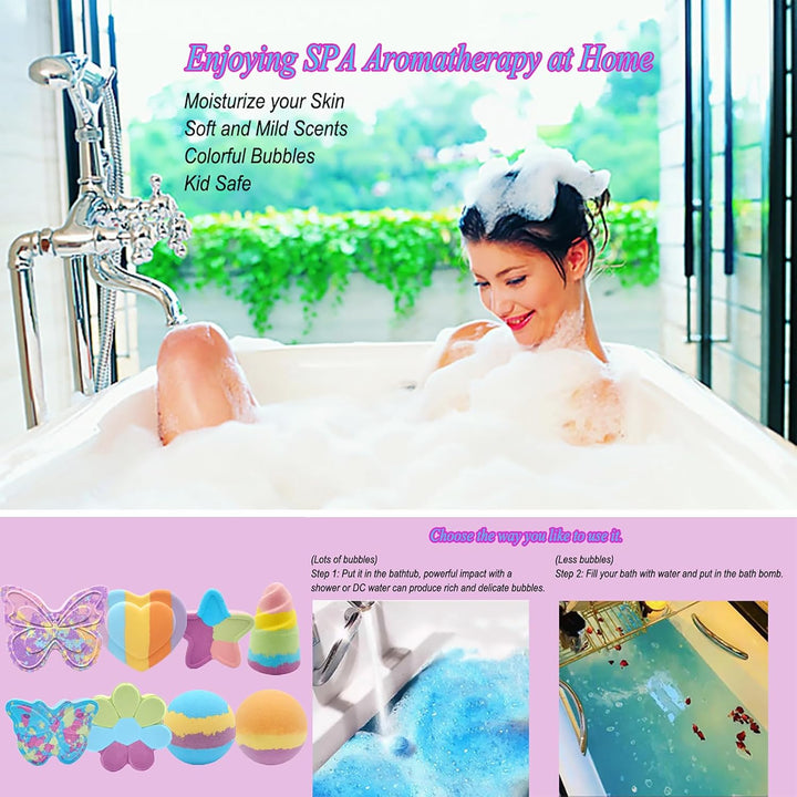 Bath Bombs, 8 Large Bath Bombs Set for Women Organic Natural Handmade Aroma Pure Essential Oil Bubble Bath Balls Fragrant Spa to Moisturize Dry Skin Birthday Day Valentine'S Day Gift(Butterfly)