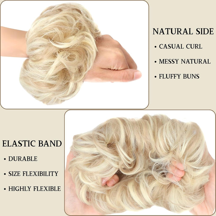 1 PCS Messy Bun Hair Piece with Elastic Band for Bun Making Curly Wavy Scrunchies Easy to Use Synthetic Hair Chignons Donut Accessories Scrunchies for Women Girls Ponytail (Dirty Blonde)