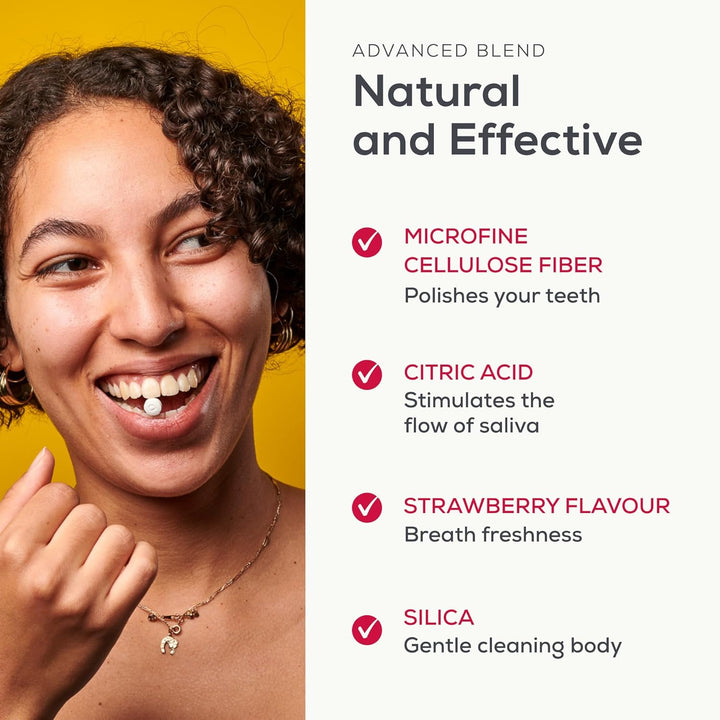 Strawberry Teeth Cleaning Tablets with Fluoride – Pack of 125, Natural Toothpaste Tablets for Adults & Kids, Vegan & Eco-Friendly, Cavity Prevention