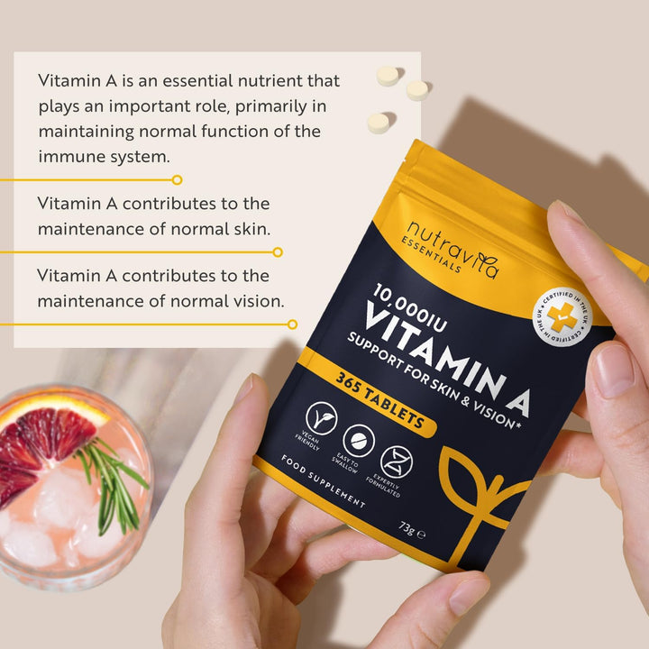 Vitamin a 10,000 IU – 365 Vitamin a Tablets (1 Year Supply) - High Strength Vitamin a Supplement for Normal Skin, Eyes & Immune System - Alternative to Vitamin a Capsules – Vegan Friendly -