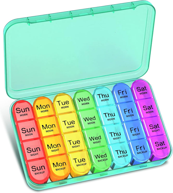 Pill Box Organiser 4 Times a Day,  Weekly Pill Boxes, 7 Day Tablet Organiser, Daily Pill Dispenser 7 Day 4 Compartments, Tablet Box for Medication, Vitamins and Supplements (Black)