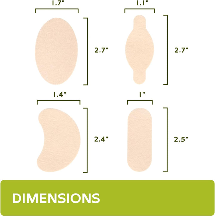Moleskin Adhesive Pads for Feet - Blister Prevention Tape - Moleskin Padding for Blisters, Shoes, Toes, Heel, Reduce Friction Pain - 11 Sheets of 4 Shapes (22 Pieces Total, Beige)