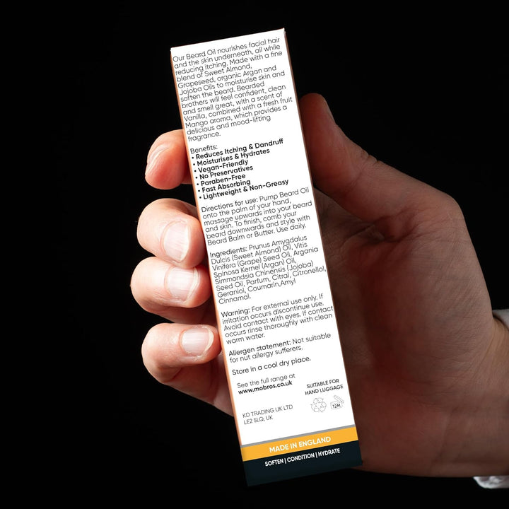 Beard Oil 100Ml | Vanilla & Mango | Beard Care for Men | Softens, Hydrate & Conditions Facial Hair | Promotes Growth, Reduces Dryness & Itching