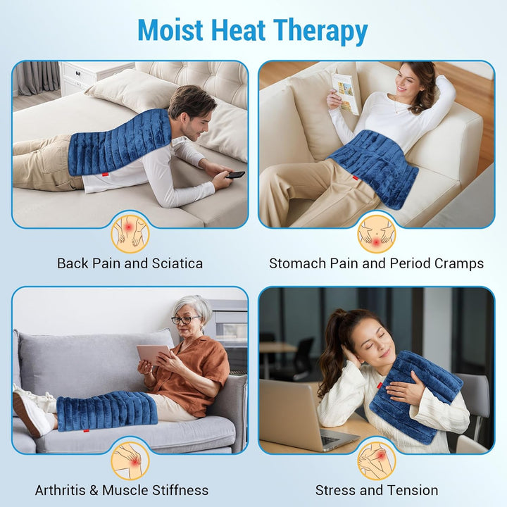 XXL Microwavable Wheat Bag with Larger Coverage 30X60Cm, 3.6Lb Weighted Microwave Heat Pad for Back, Abdomen, Neck, Shoulder, Moist Heat Therapy for Muscle Soreness, Joint Pain, Period Cramp