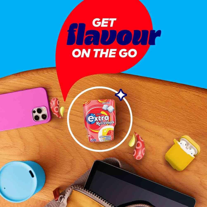 Refreshers Strawberry Lemon Sugarfree Chewing Gum, 30 Pieces, Suitable for Vegetarians with Long-Lasting Intense Flavour