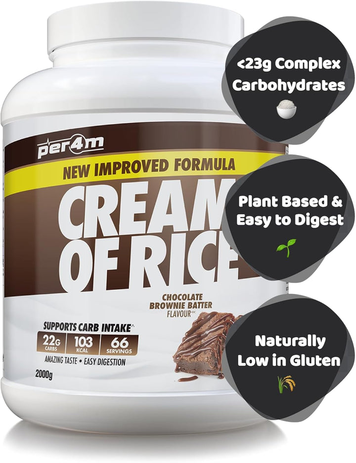 Protein Cream of Rice | Easy-To-Digest Complex Carbohydrate | Gluten-Free, Plant-Based Smooth Rice Porridge | Ideal Pre Post-Workout (2Kg, Chocolate Brownie Batter)