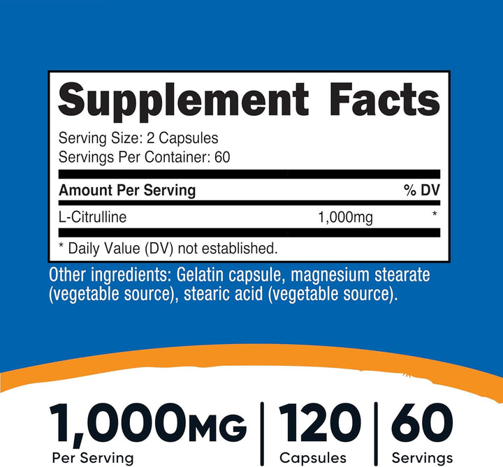 L-Citrulline 500Mg, 120 Capsules - Gluten Free, Non-Gmo
