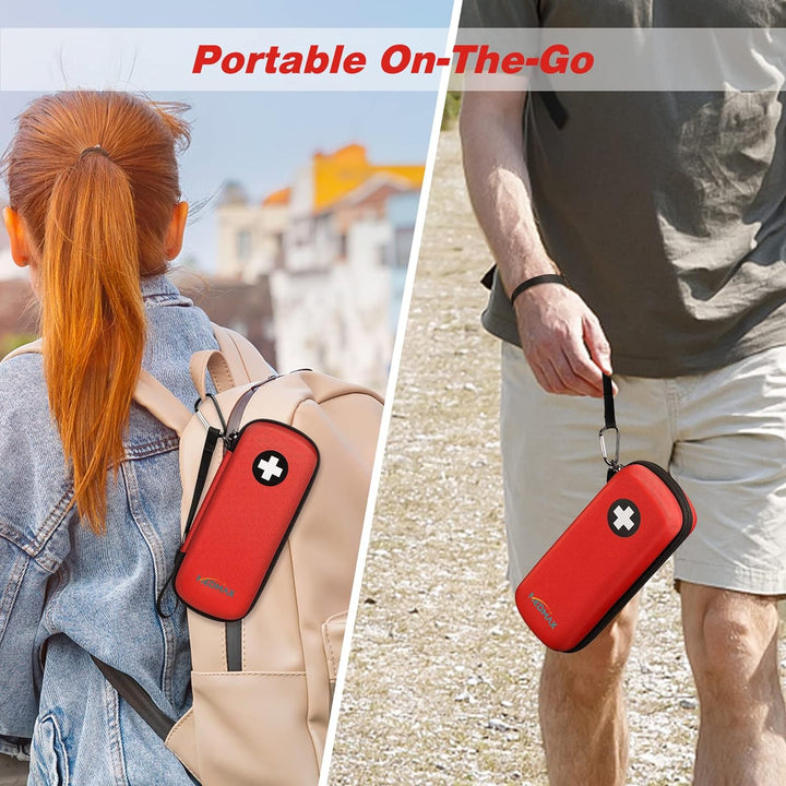 Epipen Medical Carrying Case, Hard Shell EVA Shock Absorption Travel Medication Organizer Bag Emergency Medical Pouch Holds 2 Epipens, Asthma Inhaler, Auvi-Q, Allergy Supplies, (*Red)