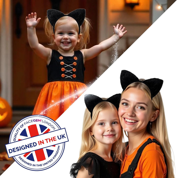 Halloween Cat Ears Headband – Halloween Black Cat Ear Headband for Cosplay, Fancy Dress, Masquerade & Party Costumes