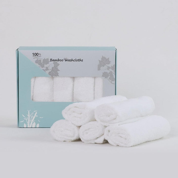 Baby Washcloths 100% Organic Bamboo Bath Washcloth Reusable Face Towels Anti-Bacterial Soft Towel Set Perfect for Newborn(5 Pack)