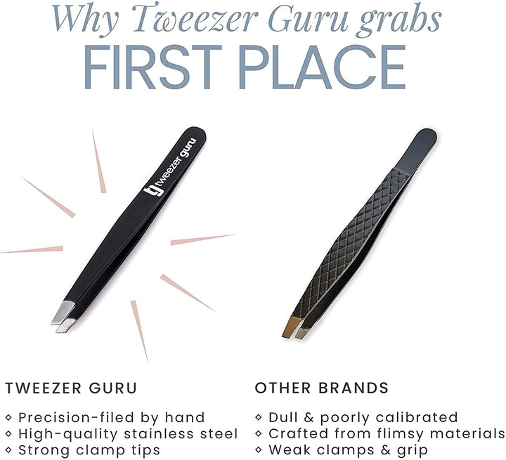 Eyebrow Tweezers – Professional, Stainless Steel, Slanted Ingrown Hair Tweezers - Precision Splinter, Blackhead, Tick and Facial Hair Remover for Women and Men - Stocking Fillers