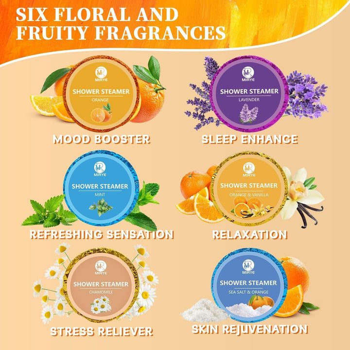 Aromatherapy Shower Steamers: 6Pack Unique Shower Bombs. Ideal for Birthdays, Christmas Stocking Stuffers Gifts—They Release Fragrant Scents for Spa-Like Relaxation and At-Home Self-Care.