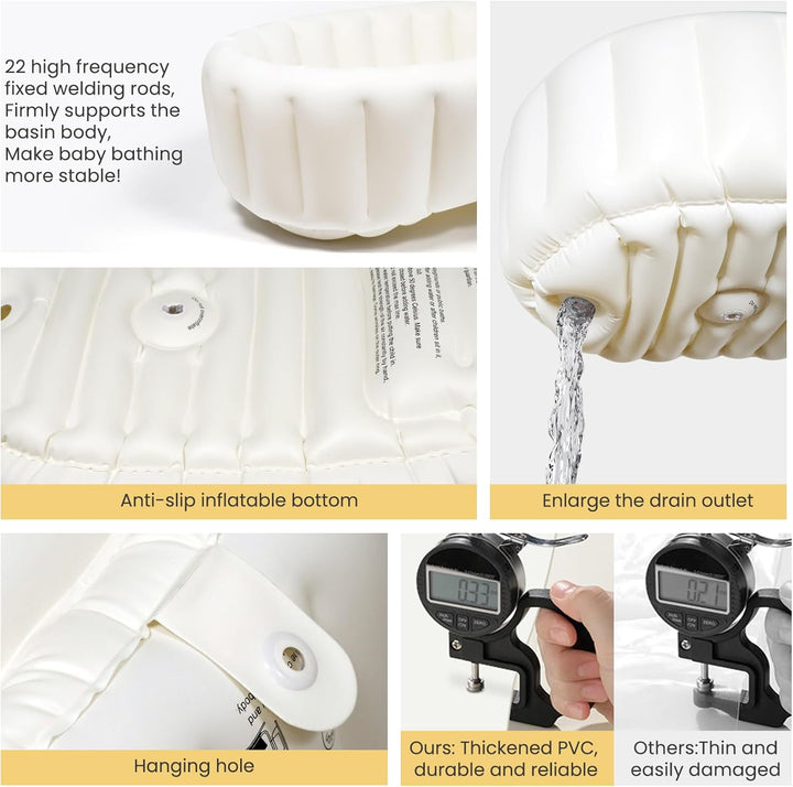 Inflatable Baby Bath Tub - Foldable, Collapsible Travel Bathtub for Toddlers and Newborns 0-12 Months - Support for Boys and Girls