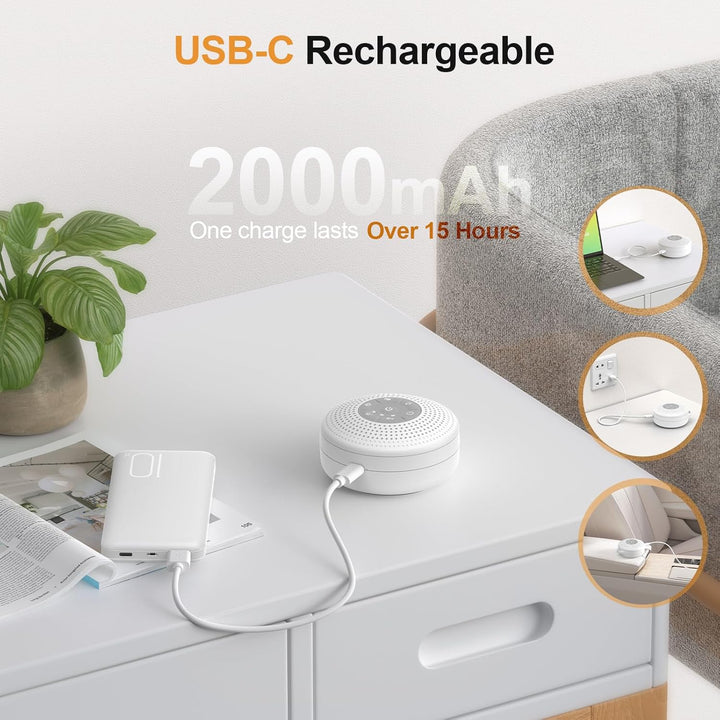 White Noise Machine Baby, Portable White Noise Machine for Adults with 2000Mah Battery, Rain Sound Machine with 21 Soothing Sounds, Sound Therapy with Timer and Volume Adjustment for Sleeping Nursery