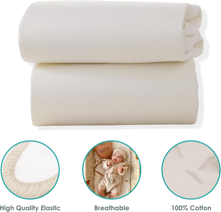 Moses Basket Cotton Jersey Fitted Sheets (Pack of 2, Cream)