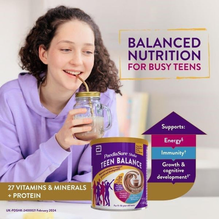 Teen Multivitamin Protein Powder – Chocolate – 400G – Teenager Supplement with 27 Vitamins & Minerals – Vitamin D & Protein – Vegetarian – for Busy Teens 11-16 Yrs Old – by Paediasure Shake