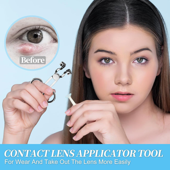 3 Packs Contact Lens Applicator - Contact Lens Remover Tools Easy to Use -Tweezers & Suction Stick Handler with Storage Case, Black