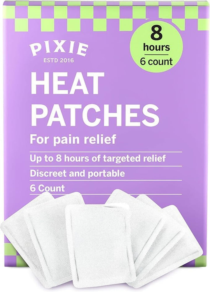 Pixie Period Cramps Menstrual Pain Relief Heat Patches - Lower Abdominal & Back Soothing Therapy - Natural Alternative to Lidocaine ICY Hot - up to 8 Hours - 6 Count Discreet Disposable Heat Pads