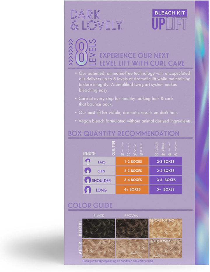 - Carson Dark and Lovely Uplift Hair Bleaching Kit for Dark Hair, Bleach Blonde Hair Dye Kit Includes Hair Bleach Powder, Cream Developer and Hair Toner, Bleach Blonde, 1 Kit