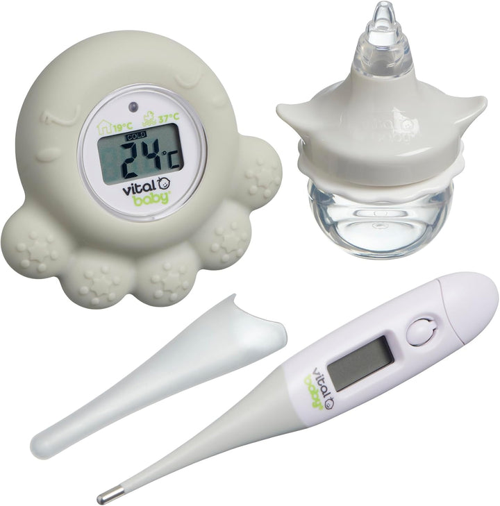 PROTECT Healthcare Kit for Baby - 3Pcs Room and Bath Thermometer, Nasal Aspirator, Body Digital Thermometer – Essential Newborn Baby Health and Safety