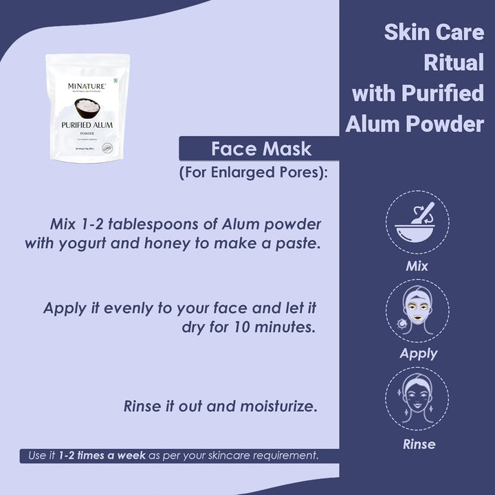 Mi Nature Alum Powder Potassium (Fitkari/Phitkari) -100% Natural Skincare for Acne, Odor Control & Water Purification Face Mask for |Pore Refining 1Kg| Face Pack Powder |Cruelty-Free