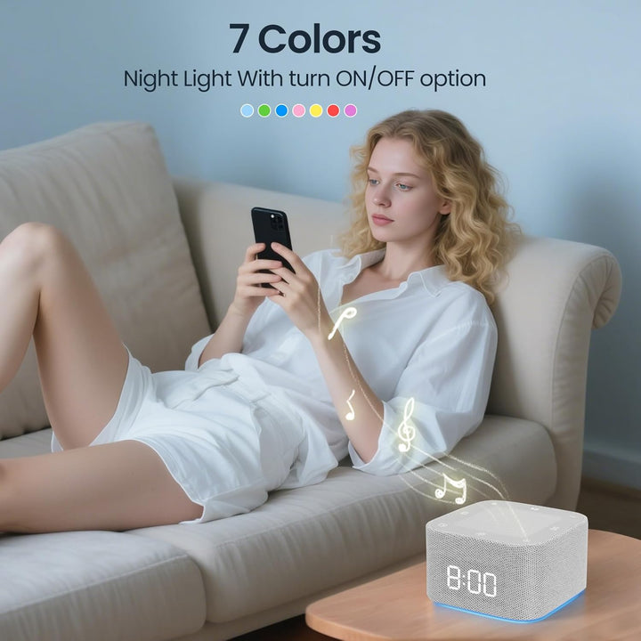 White Noise Machine, Sound Machine for Baby Adults, 32 Natural Sounds & 7 Colour Night Light & 6 Wake-Up Tones, Adjustable Volume, Timer, Sleep Aid for Baby Adults, Ideal for Sleep Relaxation Focus