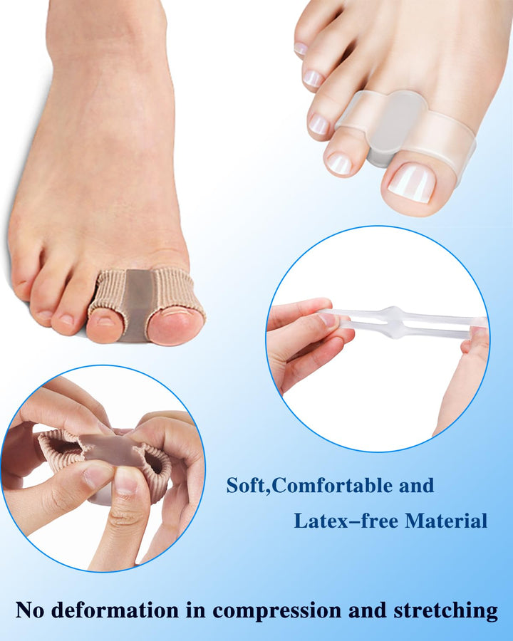 PGRODE Bunion Toe Separators Gel Bunion Corrector Soft Big Toe Spacers for Feet Women Men Toe Correct, Elasticity Hammer Toe Straightener with 2 Loops (2 Nylon+2Gel)