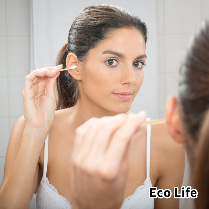 600 Bamboo Cotton Buds Biodegradable, Bamboo Ear Buds Cotton for Cleaning and Doing Makeup