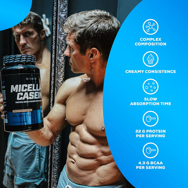 Micellar Casein Protein Powder | Extended Absorbtion Time | Gluten-Free, and Fat-Free | Added L-Glutamine, 908 G, Strawberry Casein protein, Slow-digesting protein, Protein supplement, Protein powder, Muscle recovery protein, Fitness protein, High protein