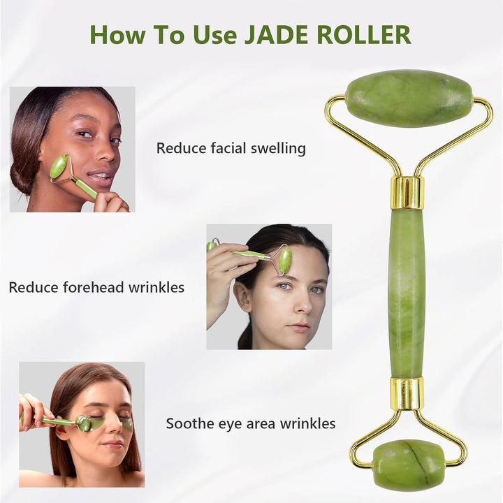 Gua Sha and Jade Roller Set, Gua Sha Stone, Face Roller Massage Tool for Skin Care Routine, Guasha Tool for Face, Neck and Body Muscle