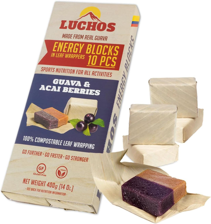 LUCHOS Energy Blocks - Guava & Raspberry, 10 X 400 G | Colombian On-The-Go Sports Nutrition for Running, Cycling & Hiking | a Natural Alternative to Bars & Gels | Vegan, Gluten Free & Easy to Digest