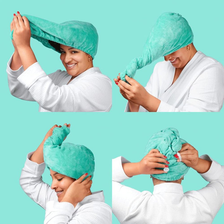 97% Natural Microfiber Hair Towel Quickly Absorbs Moisture Quick-Dry Wrap, Reduces Breakage Combats Frizz Green