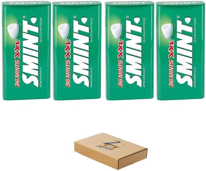 SMINT Sugar Free Mints XXL - Smint Mix Flavor Strawberry, Spearmint, Sweet Mint, Peppermint - 36 Mints Tin Pack of 4