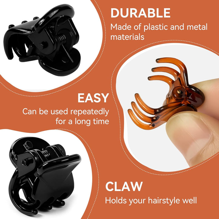 Small Hair Clips, Mini Claw Hair Clips for Women with Storage Case, Non-Slip Hair Accessories for Women and Girls Black and Brown(24Pcs)