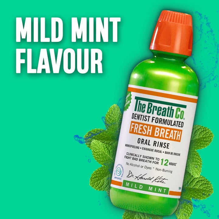 Breath Co Alcohol Free Mouthwash - Dentist Formulated Oral Rinse for 12 Hours of Fresh Breath - Mild Mint Flavour, 300 Ml