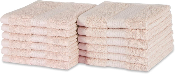 Fade-Resistant Cotton Washcloth, 12-Pack, 30 X 30 Cm, Blush Pink