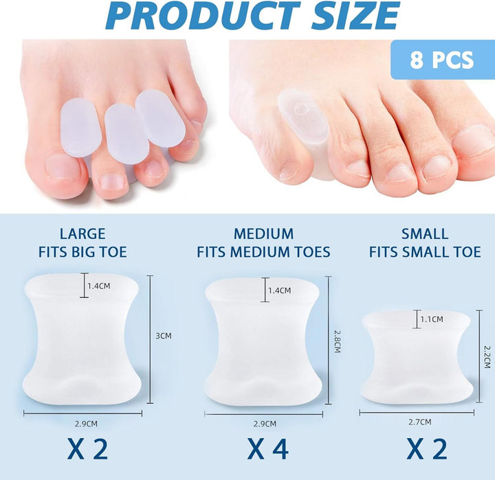 8 PCS Toe Separator, Silicone Toe Spreaders Bunion Gel Toe Spacers Separators, with 3 Sizes for Women Men Toe Pain Relief for Curled Toes and Overlapping Toes, Calluse (2L+4M+2S)