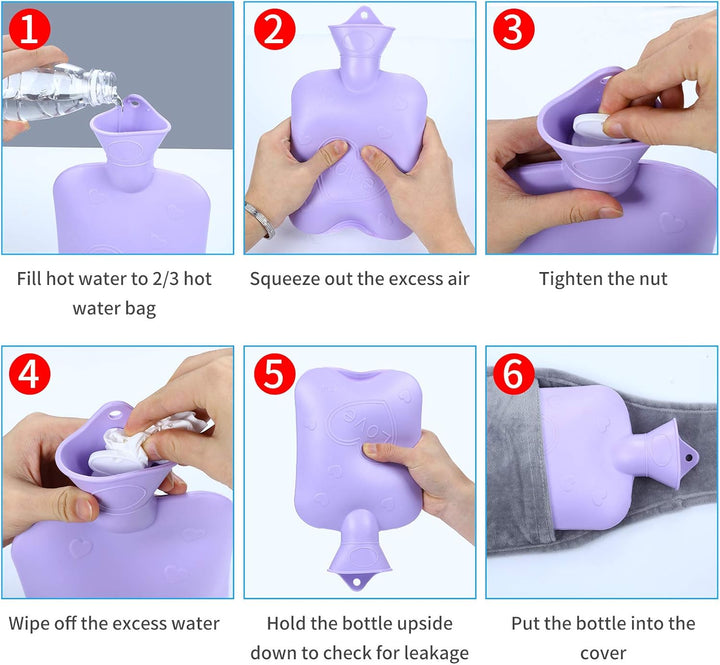 Hot Water Bottle with 2 Pack Waist Cover, Warm Water Bag Rubber Winter Hot Water Pouch with Soft Plush Hand Waist Warmer Cover Hot Water Bag Baby Product (Grey with Cover)