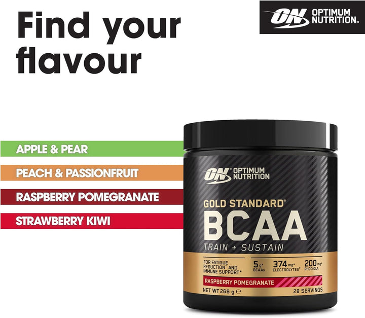 Gold Standard BCAA Train + Sustain, Amino Acids Pre Workout Powder, Sports Drink with Vitamin C, Zinc, Magnesium and Electrolytes, Raspberry & Pomegranate Flavour, 28 Servings, 266 G