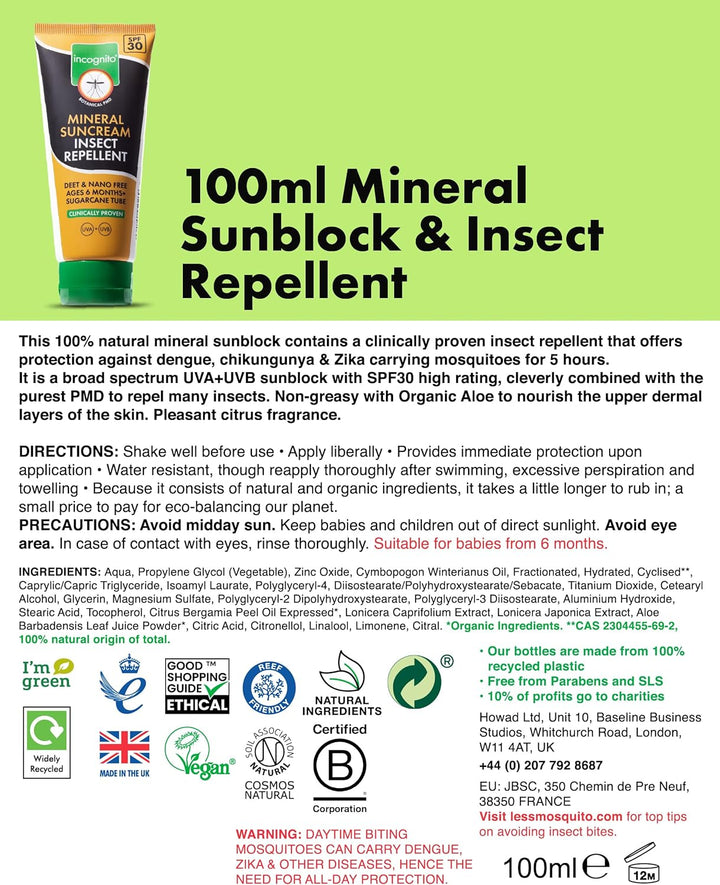Sunblock Insect Repellent - SPF30 100Ml - 3 in 1 Sunblock, Insect Repellent and Moisturiser for Soft and Protected Skin & Body