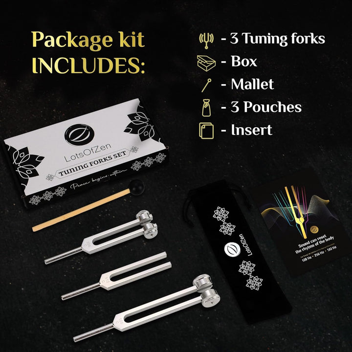 Tuning Forks for Healing (128Hz, 256Hz, 512Hz) — Body Weighted Tuning Forks Medical for Chakra Healing — Ideal Spiritual Gift for Women — Tuning Fork Set Frequency Healing Devices