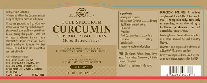Full Spectrum Curcumin Softgels - Pack of 90 - Potent Antioxidant - Faster Absorption - Free from Sugar, Salt, Starch, Gold