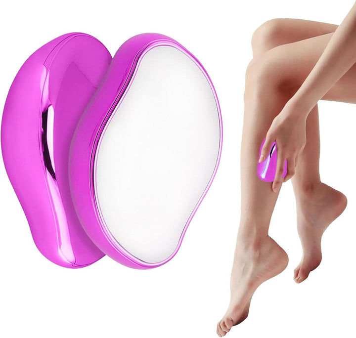 Crystal Hair Eraser, Hair Removal Stone, Painless Silky Skin Remover Device for Women and Men, Reusable Hair Remover for Body Legs Arms Back Exfoliate-Blue