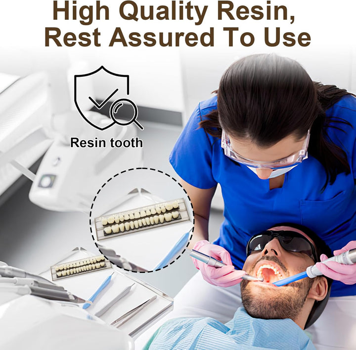 84Pcs False Teeth, Fake Teeth Dental Acrylic Resin Denture, Denture Repair Kit, 23 Shade A2 Upper + Lower Dental Materials for Replacement, for Missing Loose Tooth, 3 Sets, 23 A2