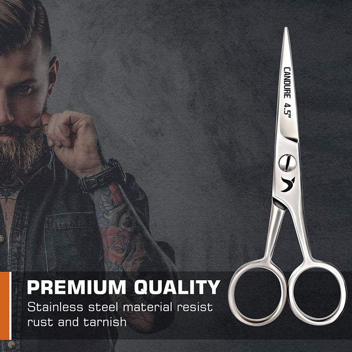 Mustache Scissors Beard Trimming Cutting Kit for Facial Eyebrows Eyelashes Nose Hairs Shears Set (4.5")