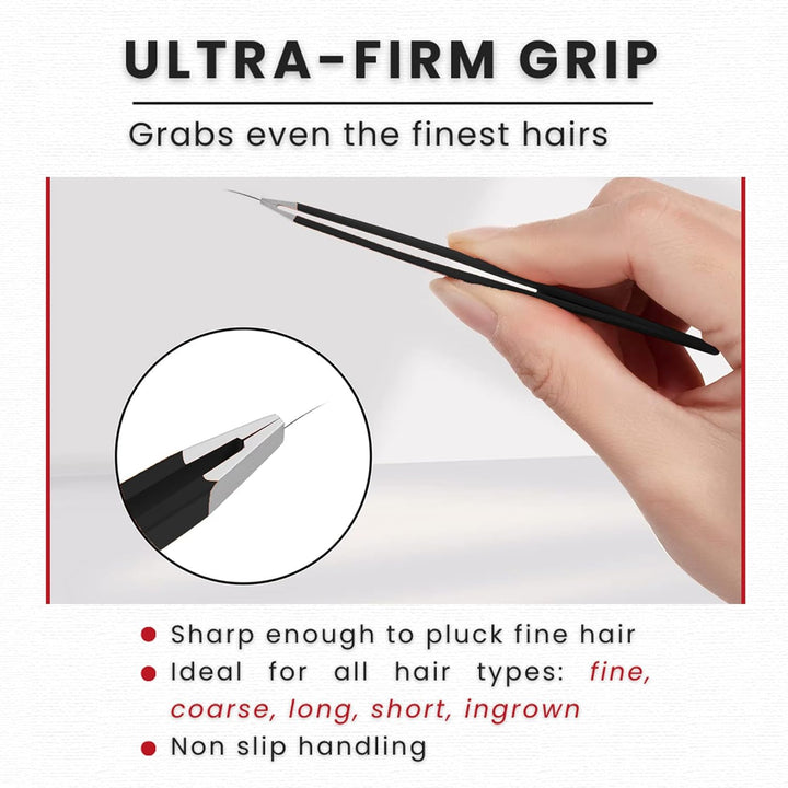 Eyebrow Tweezers Women Facial Hair, Stainless Steel Facial Hair Removal Precision Tweezer for Men & Women in Black, Slanted Tip Eyebrow Plucker for Easy Plucking, Professional Tweezers by